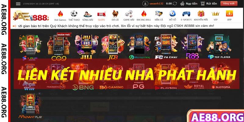 Liên kết với nhiều nhà phát hành game slot nổi tiếng